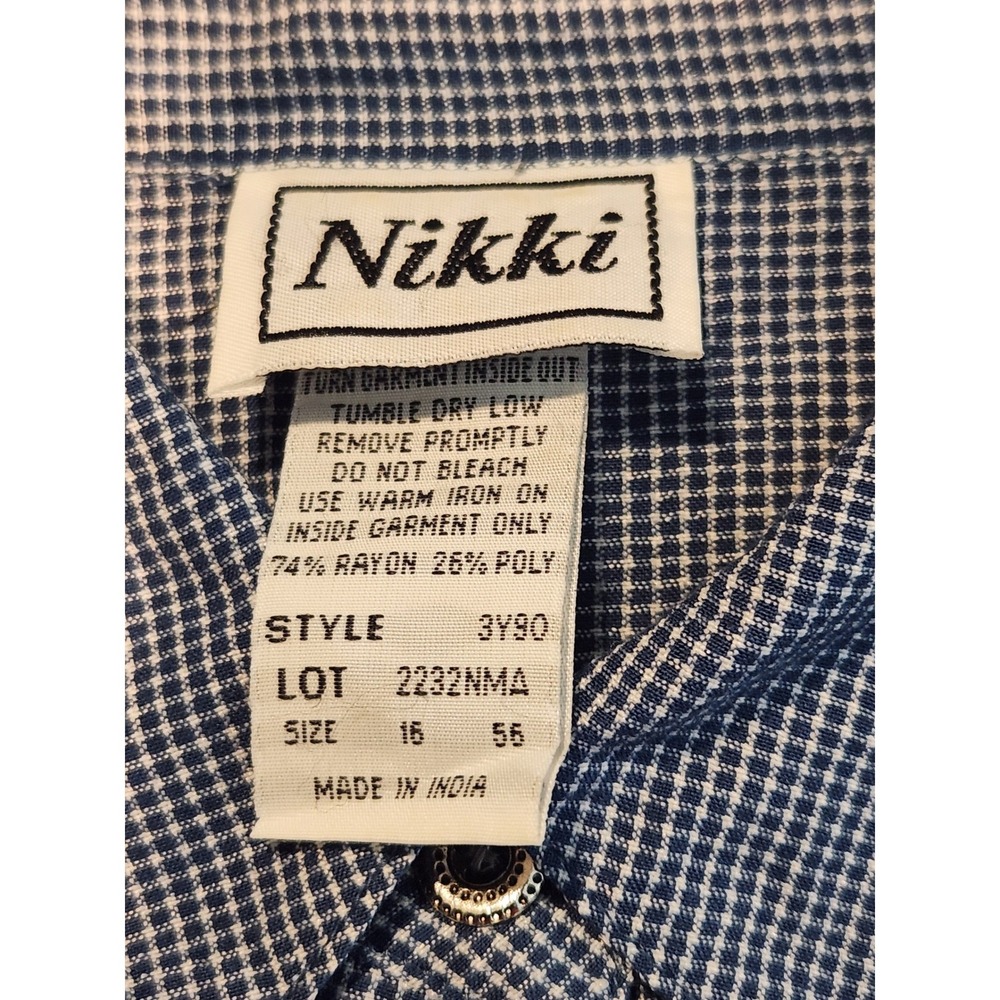 Nikki Vintage Gingham Embroidered Button Down Shirt Blue White Floral Size 16 - Picture 5 of 7